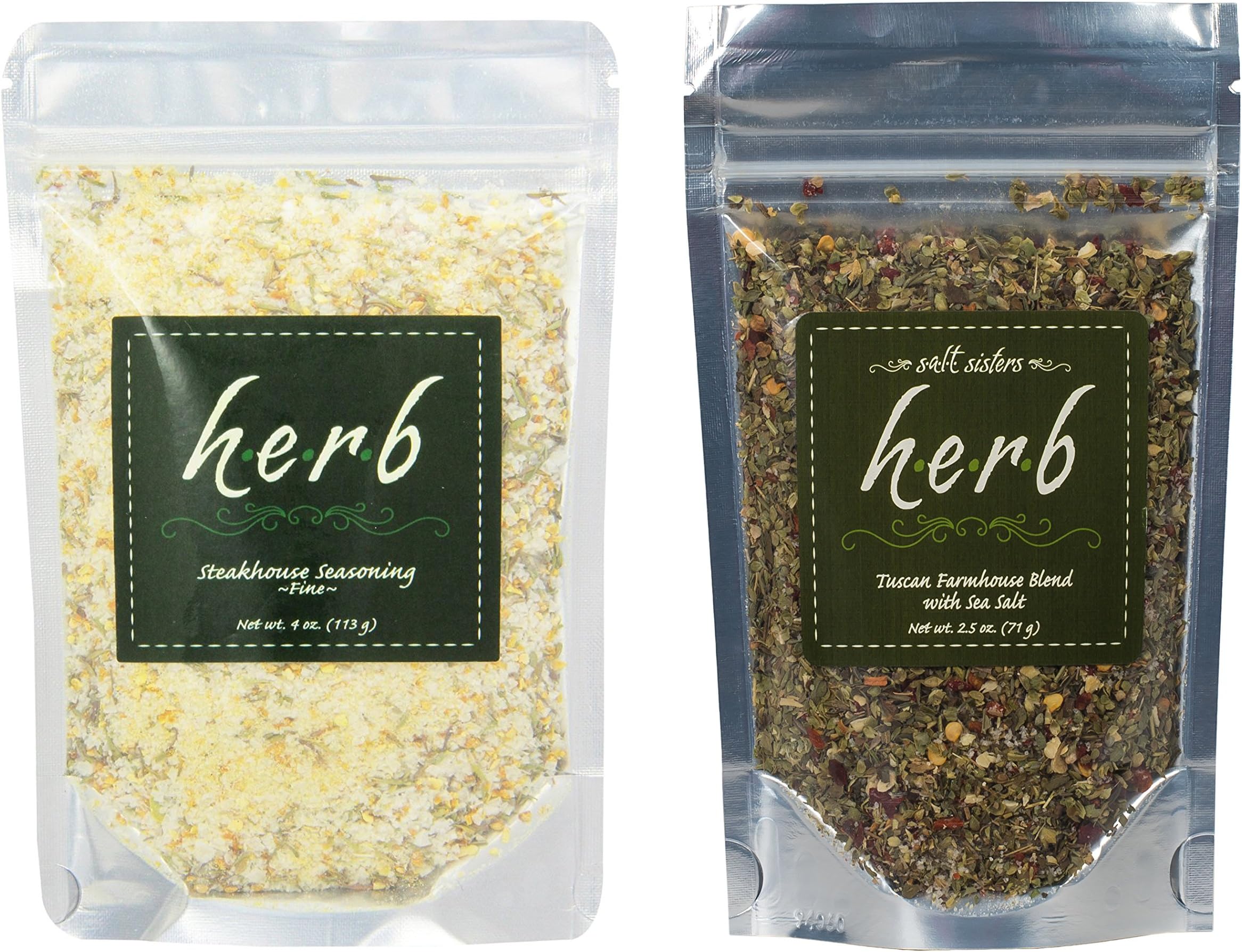 Salt Sisters Gourmet Seasoning Mix, Flavor Steakhouse Seasoning & Tuscan Farmhouse Blend, 4 & 2.5 Ounces Each, 2 Pack