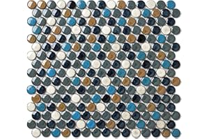 Goodotz Penny Round Ceramic Mosaic Tile Sheets Cobalt Blue/Gray/Brown Tiles for Wall Backsplash Accents, Bathroom Floor (Case of 5)