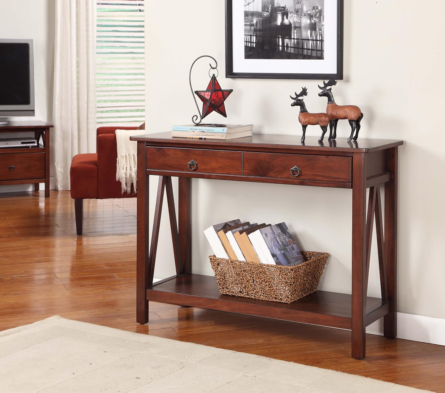 Linon Home Dcor Console Table, 42.01"w x 13.98"d x 30.71"h, Antique Tobacco: Furniture & Decor