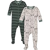Gerber Baby Boys 2-Pack Footed Pajamas, Bear Green Stripes White, 6 Months