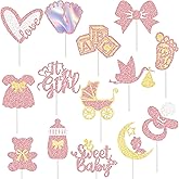24Pcs It‘s A Girl Baby Shower Cupcake Toppers Rose Gold Glitter Baby Shower Cupcake Toppers Oh Baby Gender Reveal Party Decorations for Sweet Baby Pacifier Onesie Jumpsuit Theme Party Supplies