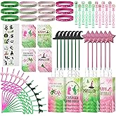 HandTool 84Pcs Pink and Green Witch Party Favors, Witch Birthday Decorations, Ballpoint Pens Notebooks Silicone Bracelets Straws Bubble Wands, Classroom Rewards Student Birthday Gifts Party Supplies