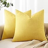 MIULEE Pack of 2 Decorative Linen Burlap Textured Pillow Covers Farmhouse Boho Accent Pillowcases Spring Home Decor for Couch Sofa Bedroom Living Room 18x18 Inch Yellow