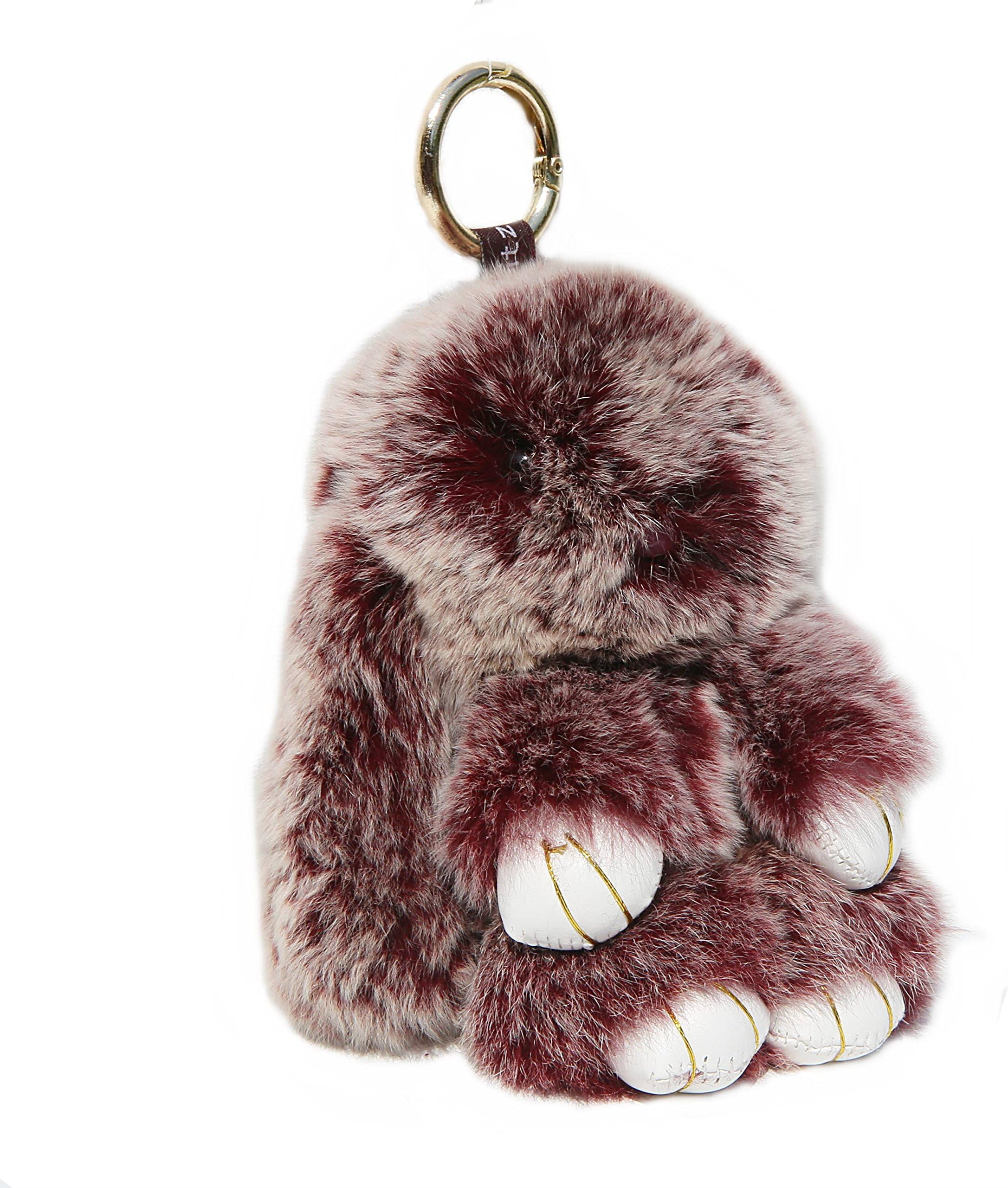 RitzyBay Handmade Rex Rabbit Fur Bunny Keychain with RitzyBay GiftBox
