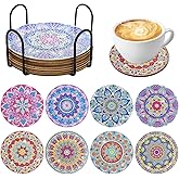 8 Pcs Diamond Painting Coasters, DIY Mandala Diamond Art Coasters with Holder and Tool for Birthday Gifts Art Craft Supplies, Coasters Gift