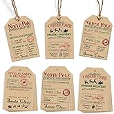 from Santa Christmas Gift Tags, 48 Kraft Labels with String (2x3”), 4 Vintage Santa Tags, Rustic Holiday Name Labels for Presents