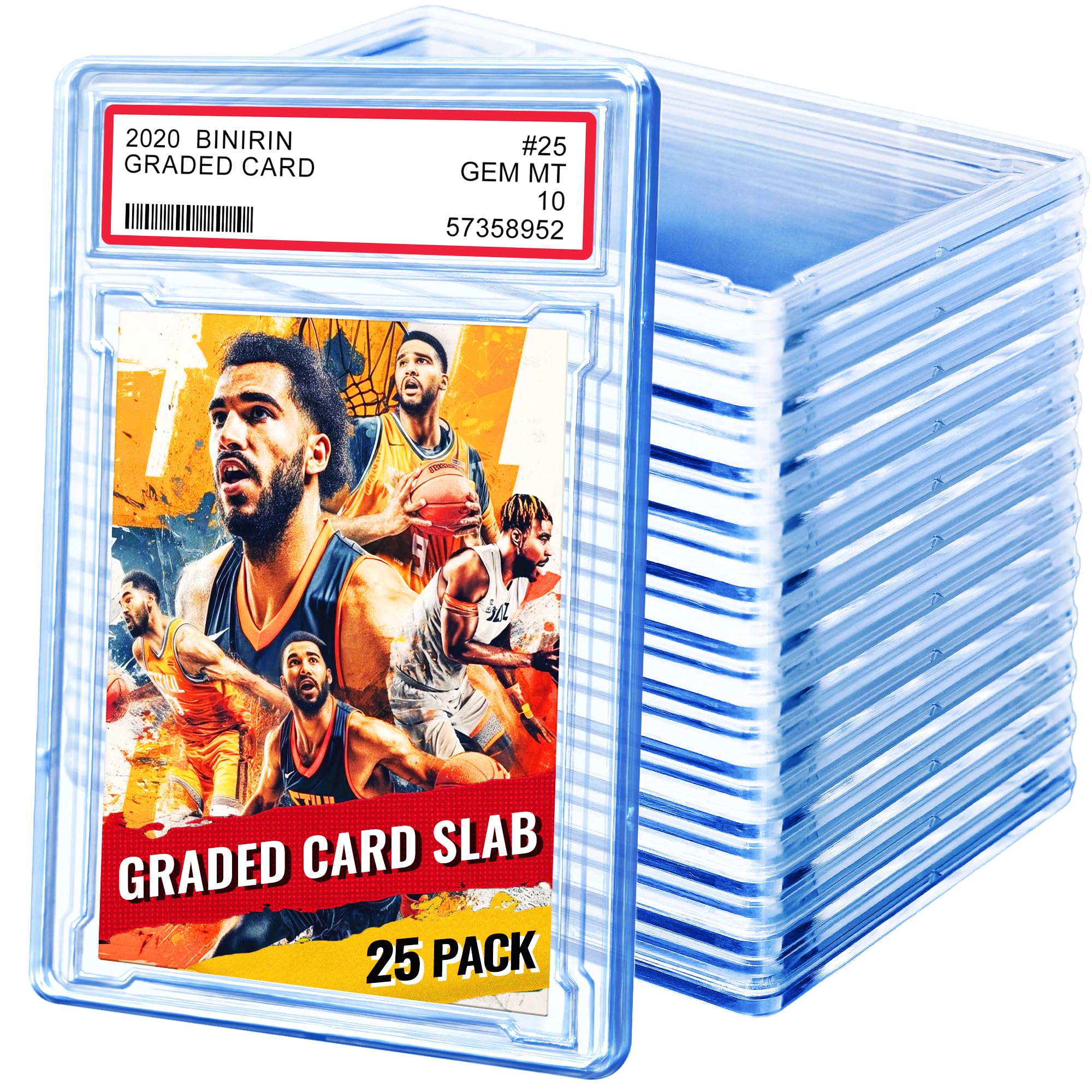 Photo 1 of Binirin 25 PCS Graded Card Holder, Graded Card Case Storage Slabs - TCG Display Case with Customizable Labels Position, Secure Buckles, 5.1x3.5x0.2 Inches - Clear Acrylic