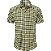 Manwan walk Mens Short Sleeve Plaid Casual Button Down Shirts Gingham Regular Fit Dress Shirts