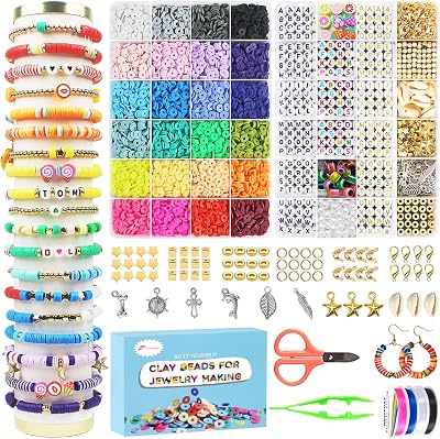 Fournine 7600 Pcs Clay Beads Bracelet Kit 24 Colors 2 Boxes 6mm Beads