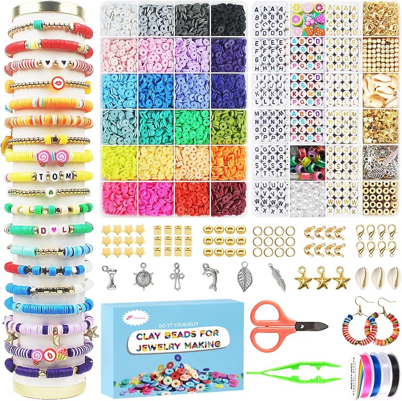 Fournine 7600 Pcs Clay Beads Bracelet Kit 24 Colors 2 Boxes 6mm Beads