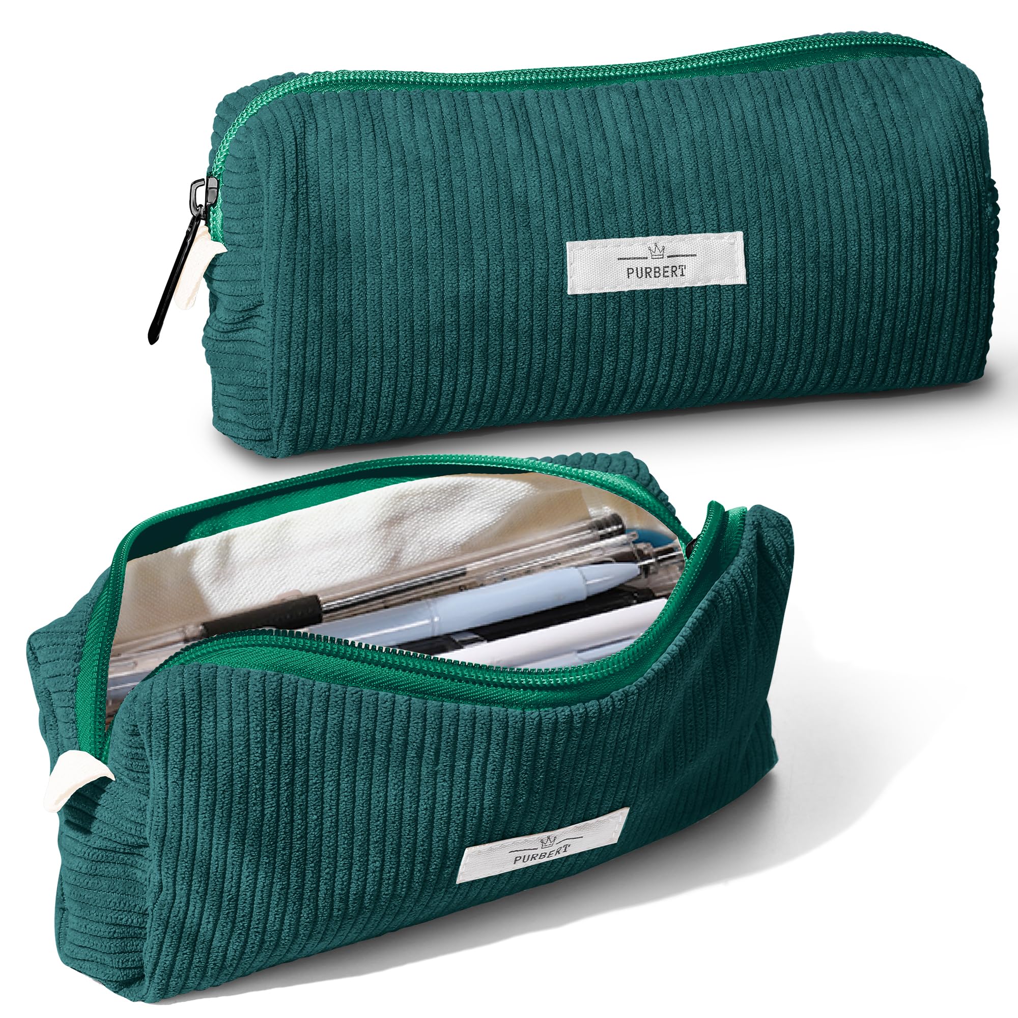 Photo 1 of Purbert Pencil Bag Pen Case, Soft Corduroy Small Pencil Pouch Organizer with Zipper, Cute Pencil Case Pouch Stationery for Girls and Boys – Dark Green