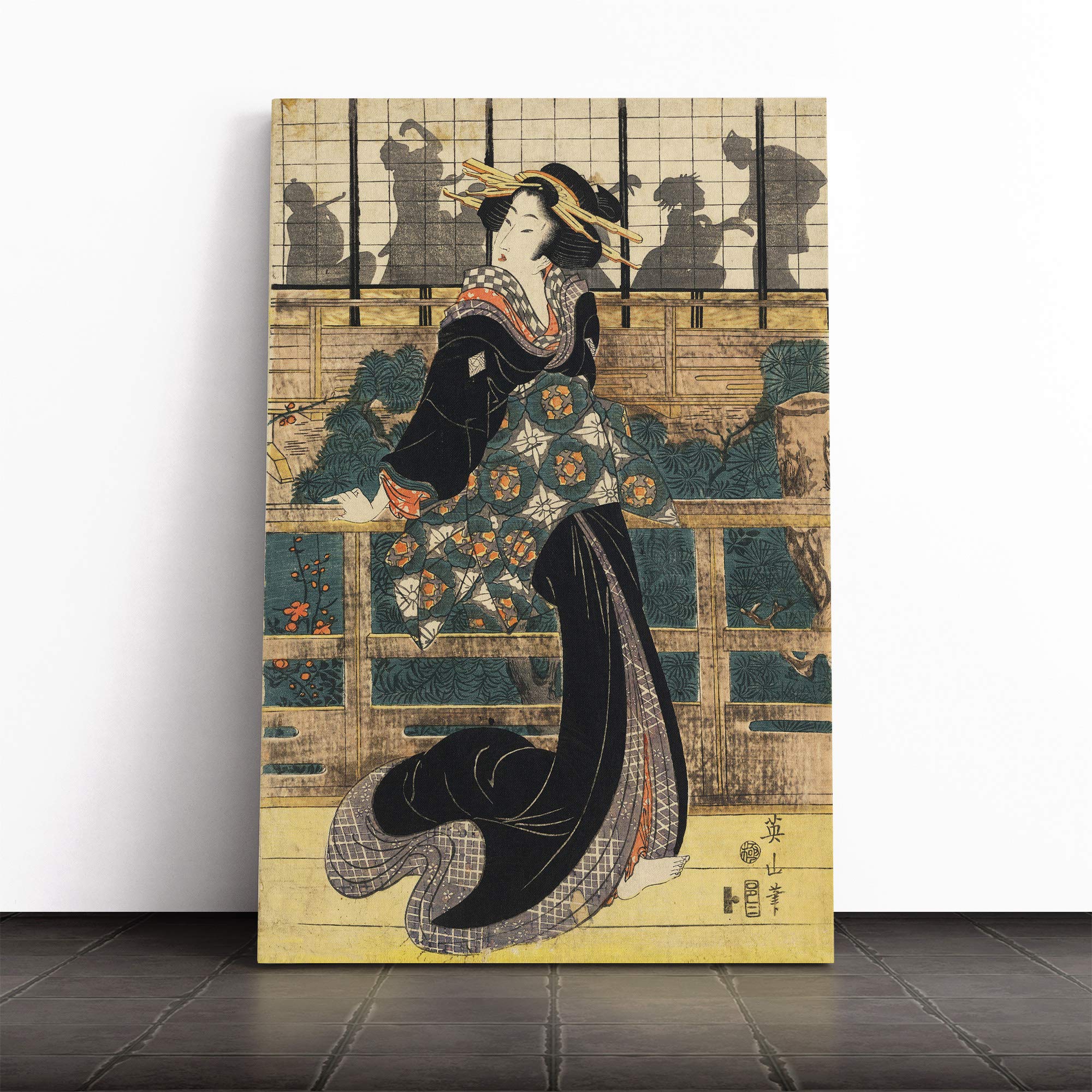 Wall Eizan Kikukawa Japanese Oriental Art (1) Canvas Print | Gallery Wrapped 30mm Frame Wall Art | 20x14 inches | Ready to Hang | Asian Picture | Living Room Bedroom Lounge Office
