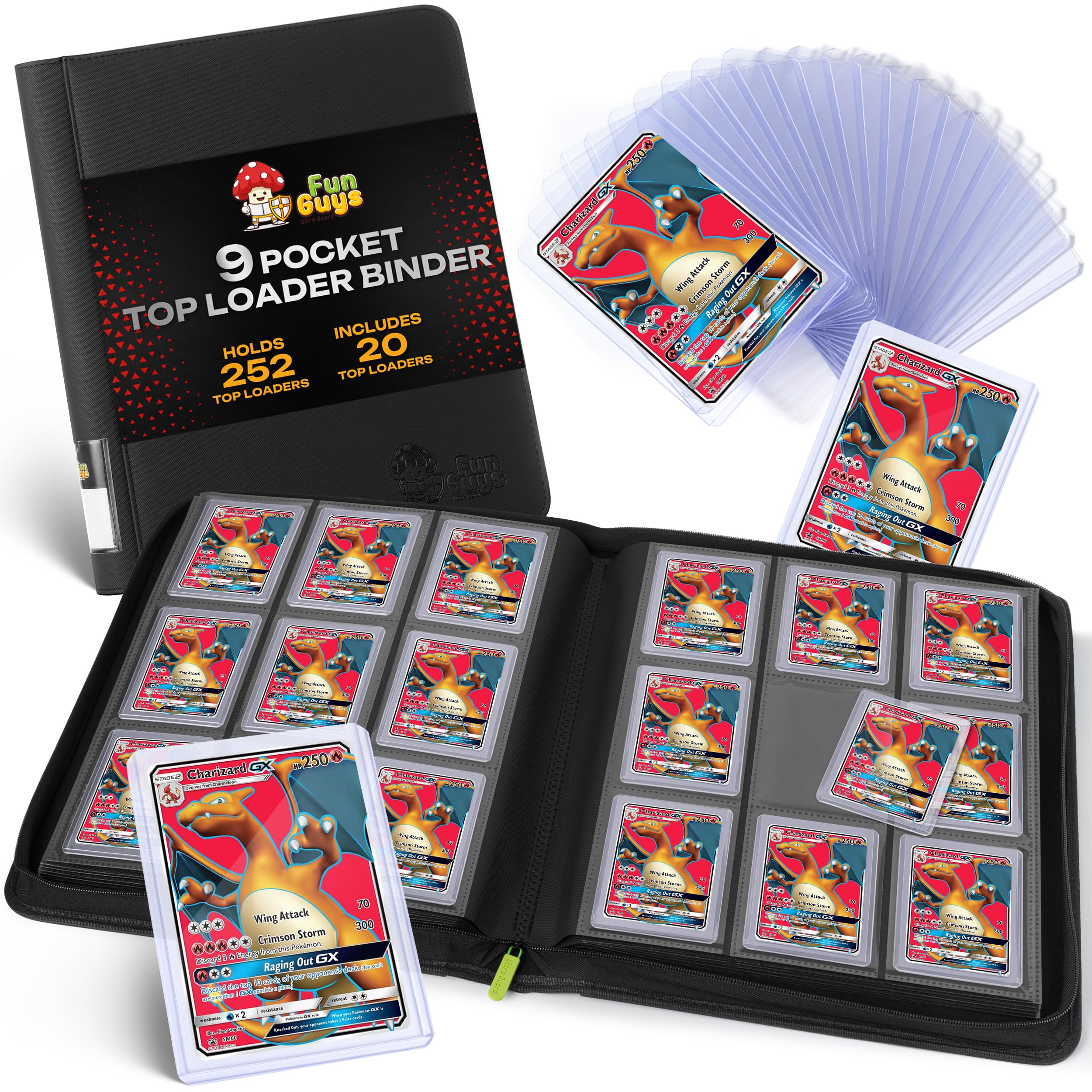 FunGuys Toploader Binder, Trading Card Binder Storage, 252 9 Pocket Top Loader Binder, Card Collection for Yugioh, MTG, TCG, Card Folders for Trading Cards β image 1