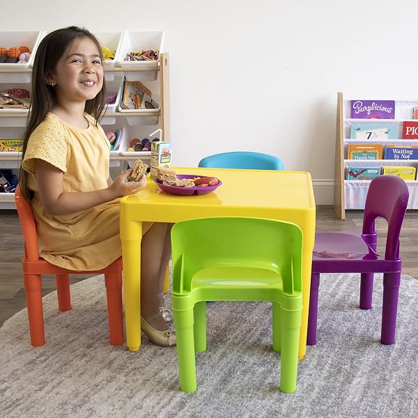 HUMBLE CREW KIDS TABLE AND 4 CHAIR SET, YELLOW TABLE WITH CHAIRS – STURDY TODDLER ACTIVITY TABLE FOR PLAYTIME, ARTS, CRAFTS, READING, AND MORE – 5-PIECE CHILDREN’S FURNITURE FOR DAYCARE PLAYROOM