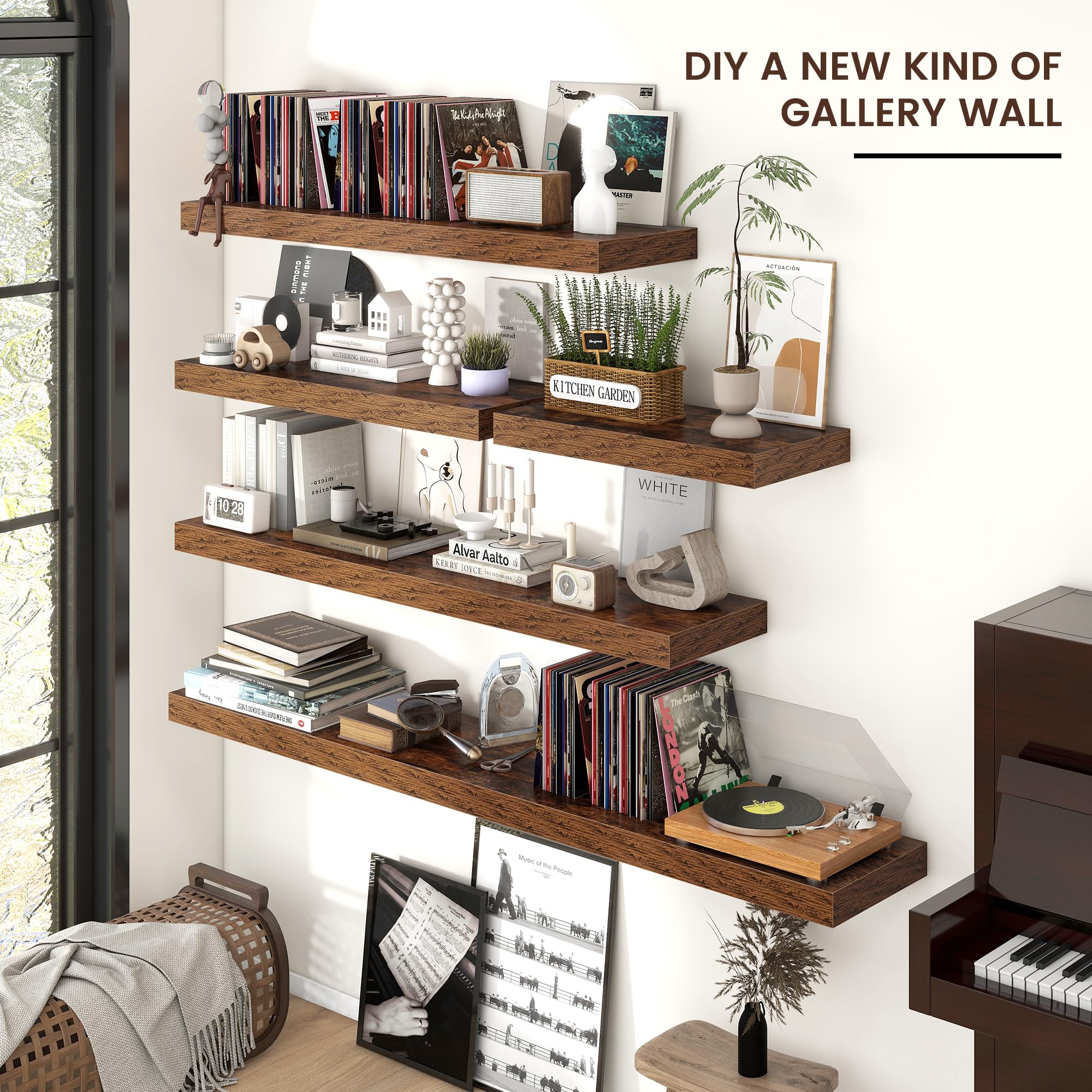 Condition photo showing New/Like New for venusmiles floating shelves for wall, 24 inch wide x 12 inch deep floating shelves, long wood floati