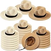 Sureio 24 Pcs Panama Straw Hats for Women Bulk Wide Brim Beach Hat Bulk Summer Sun Straw Cap for Women Men