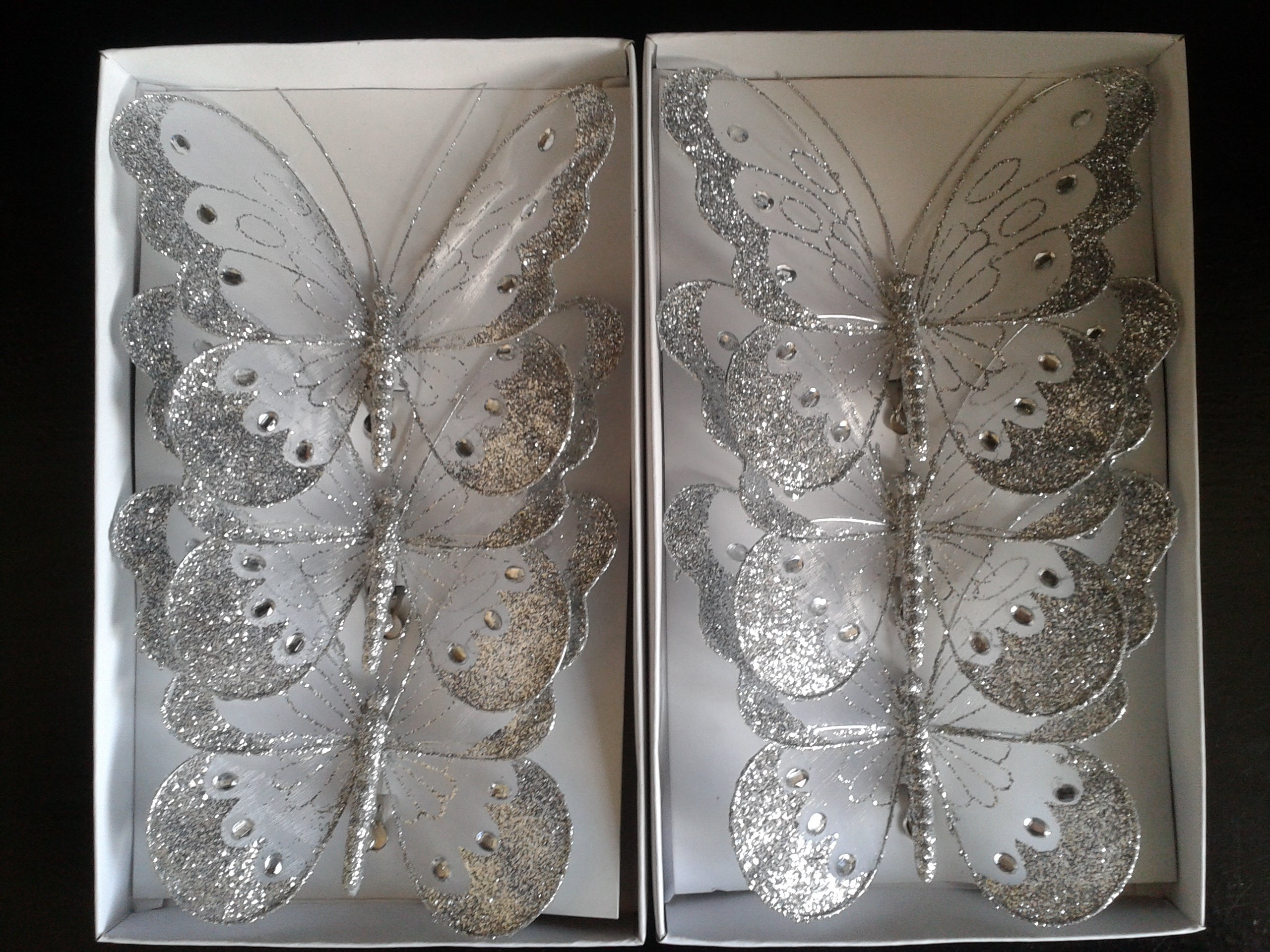 Glitter Mesh Butterflies 18cm x6 (Silver)