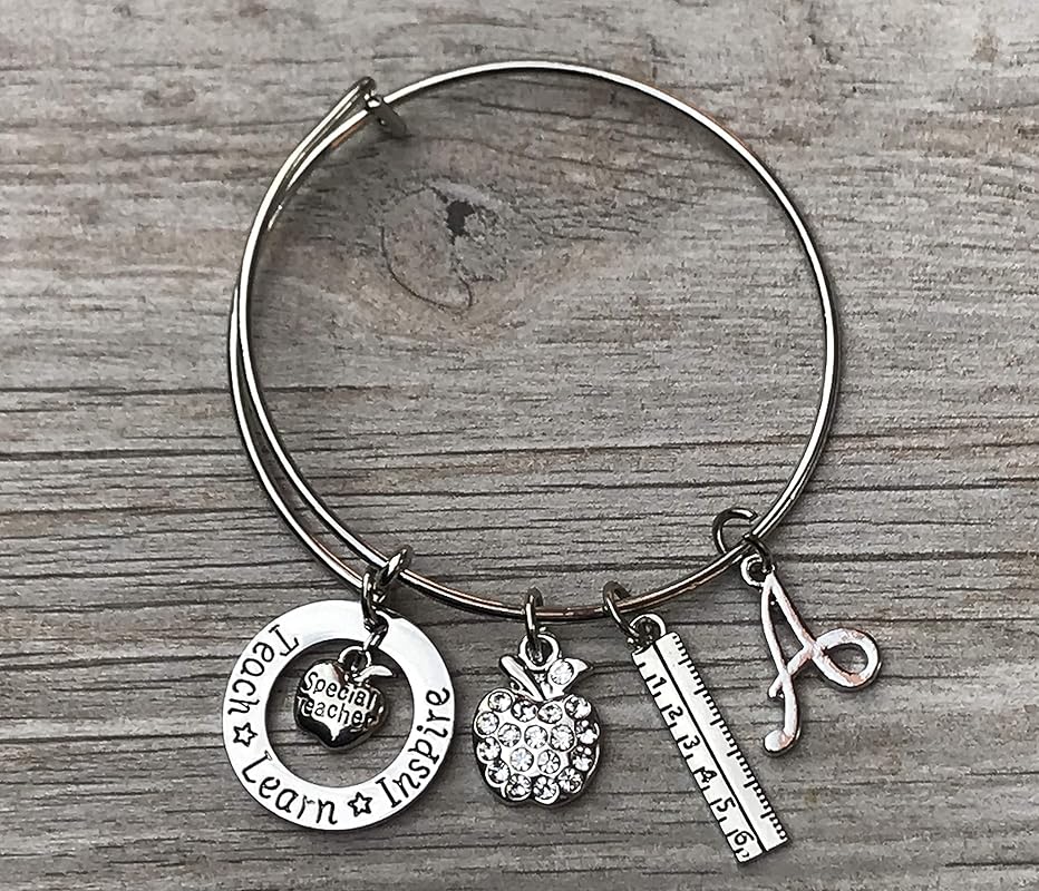Personalized Teacher Charm Bangle Bracelet, Teacher Jewelry, Teacher Gift, Shoe your