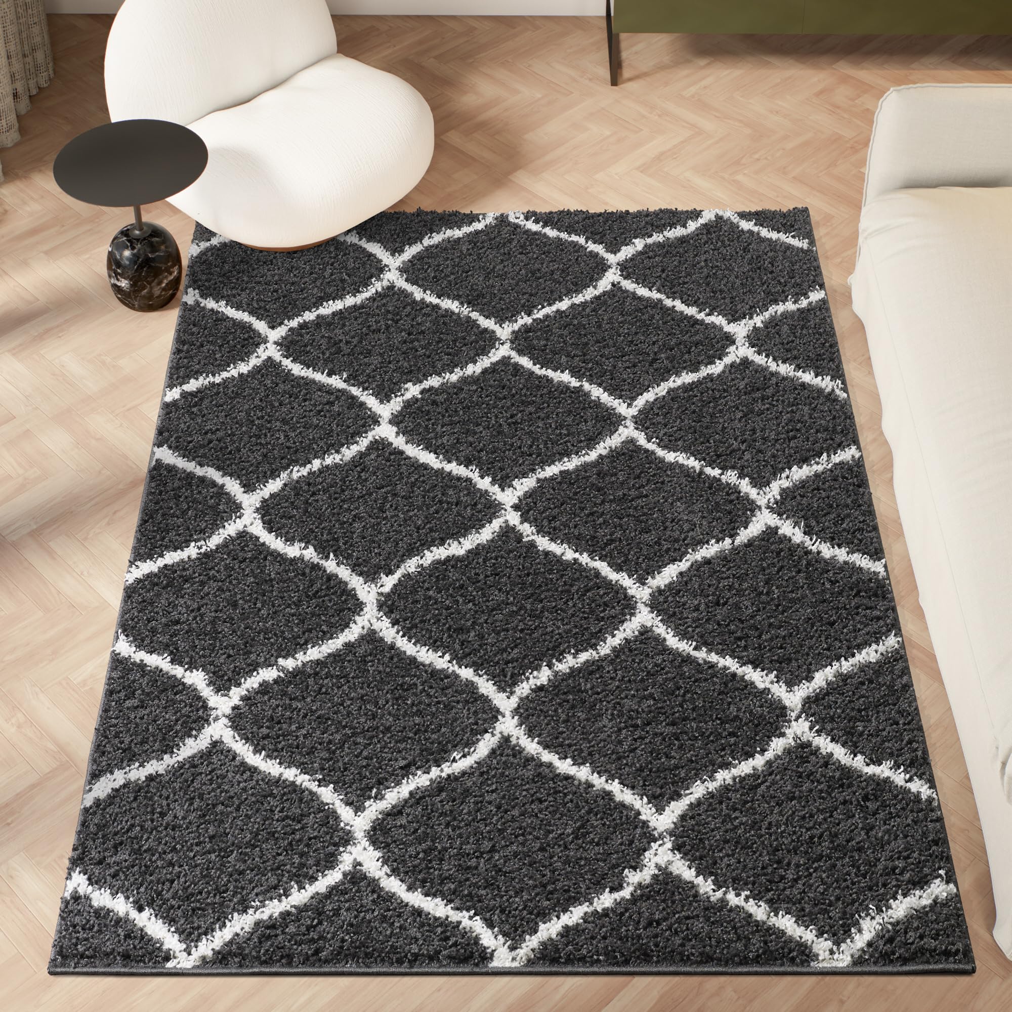 homeart Area Rug - Super Soft Geometric Shaggy Rugs For The Living Rooms, Bedrooms And Kitchen - Modern, Easy To Clean Carpet(Trellis Smoky Grey - 60x110 cm)