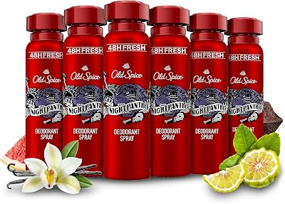 Old Spice Night Panther Aluminum Free Deodorant Body Spray 6 Pack 48H
