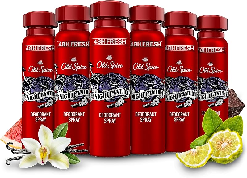 Old Spice Night Panther Aluminum Free Deodorant Body Spray 6 Pack 48H
