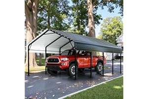 JY QAQA PET JY QAQA 12 x 20 ft Metal Carport, Heavy Duty Carport Canopy with Galvanized Steel Roof, Outdoor Car Tent Metal Garage Shelter for Car, SUV, Trucks and Boats