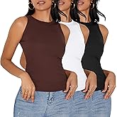 3 Pack Womens Sleeveless High Neck Tank Tops Slim Fit Ribbed Racerback Top Summer Fashion 2025 Basic Workout Casual Shirt