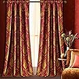 Loom and Mill Luxury Red Damask Curtains for Bedroom, Textured Lined Jacquard Curtain 2 Panels with Tiebacks, Window Curtain for Living Room Banquet Christmas Decor, Rod Pocket(52”Wx 96”L, 2 Panels)