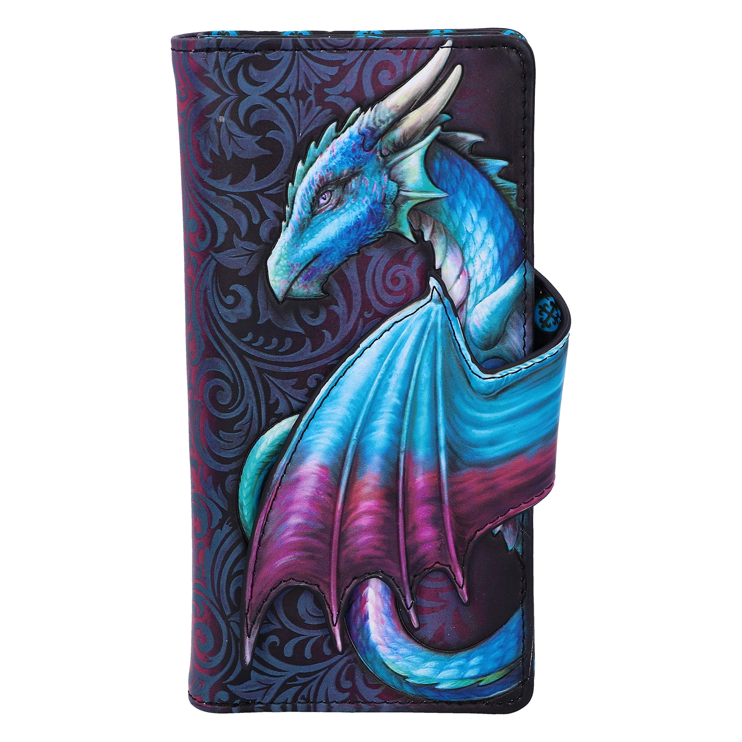 Nemesis Now Take Flight Embossed Purse Spacious Blue Dragon Wallet, 18.5cm, PU Leather, Red/Black, Intricate Baroque Designs, Wing Opening Purse, Multiple Card Slots & Zipped Coin Compartment