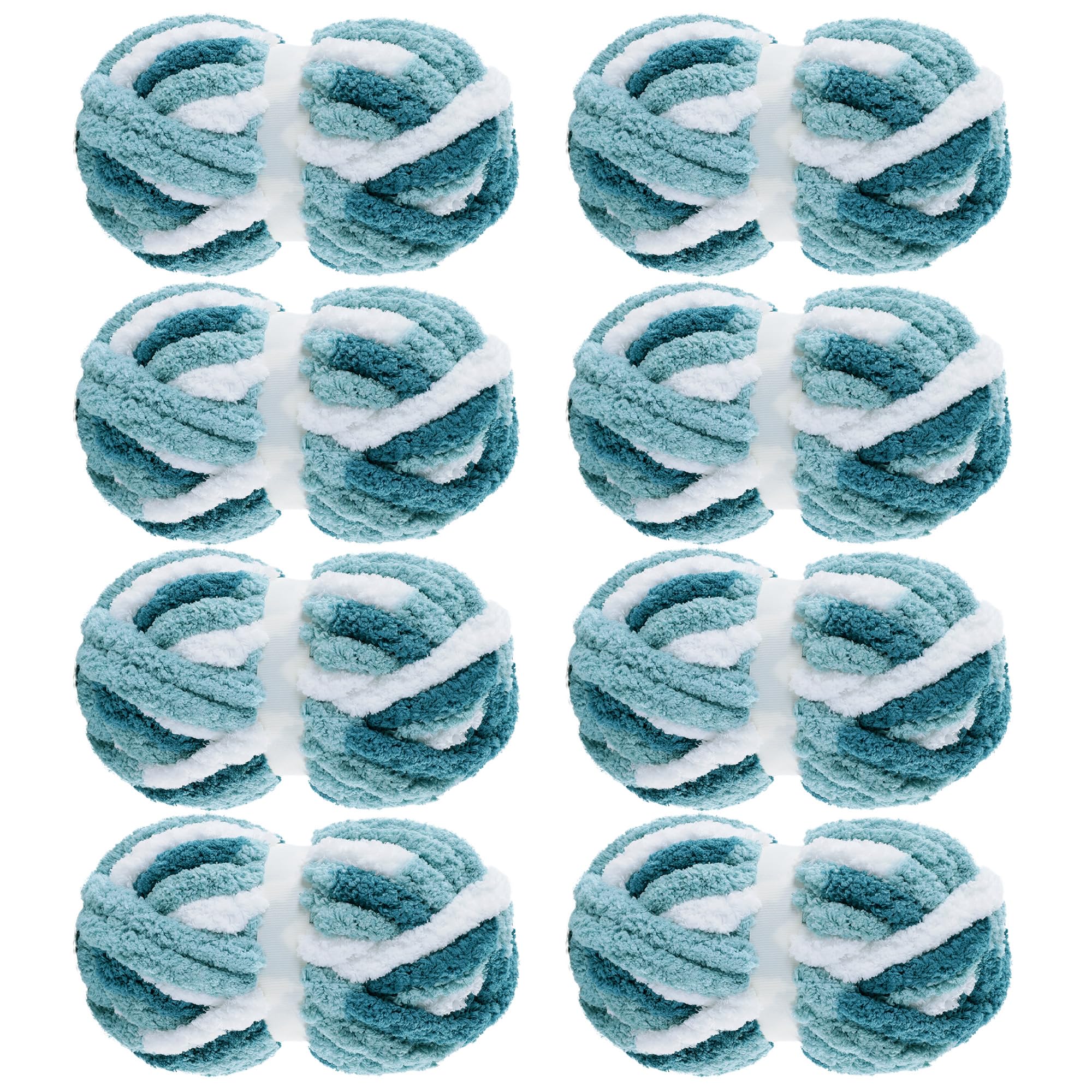 MABOZOO Tie Dye Chunky Yarn 8 Pack, Blue White Multi Fluffy Jumbo Chenille, Soft Plush Bulky, Giant Thick Fuzzy Yarn for Crocheting, Hand or Arm Knitting (26 yds, 7.5 oz Each Skein) Image