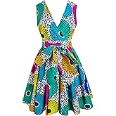 HongyuAmy Women's African Print Wax Dress Ankara Colorful Sleeveless Dresses with Belt