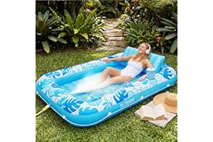 SLOOSH Misting System Inflatable Tanning Pool Lounger Float, 6 in 1 Large Mist Cooling Tanning Bed Floaties with Pillow & Cup