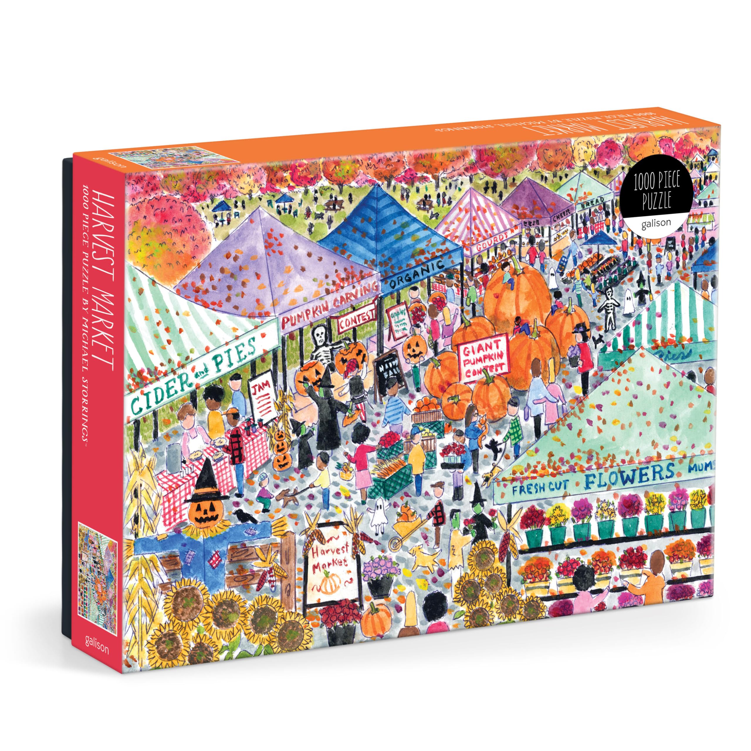 Galison Harvest Market – 1000 Piece Michael Storrings Jigsaw Puzzle Featuring Beautiful Artwork of A Harvest Market in The Fall