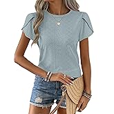 ANRABESS Womens Tops Summer Eyelet Petal Short Sleeve T Shirts Dressy Casual Blouses Ladies Basic Tees 2026 Spring Clothes