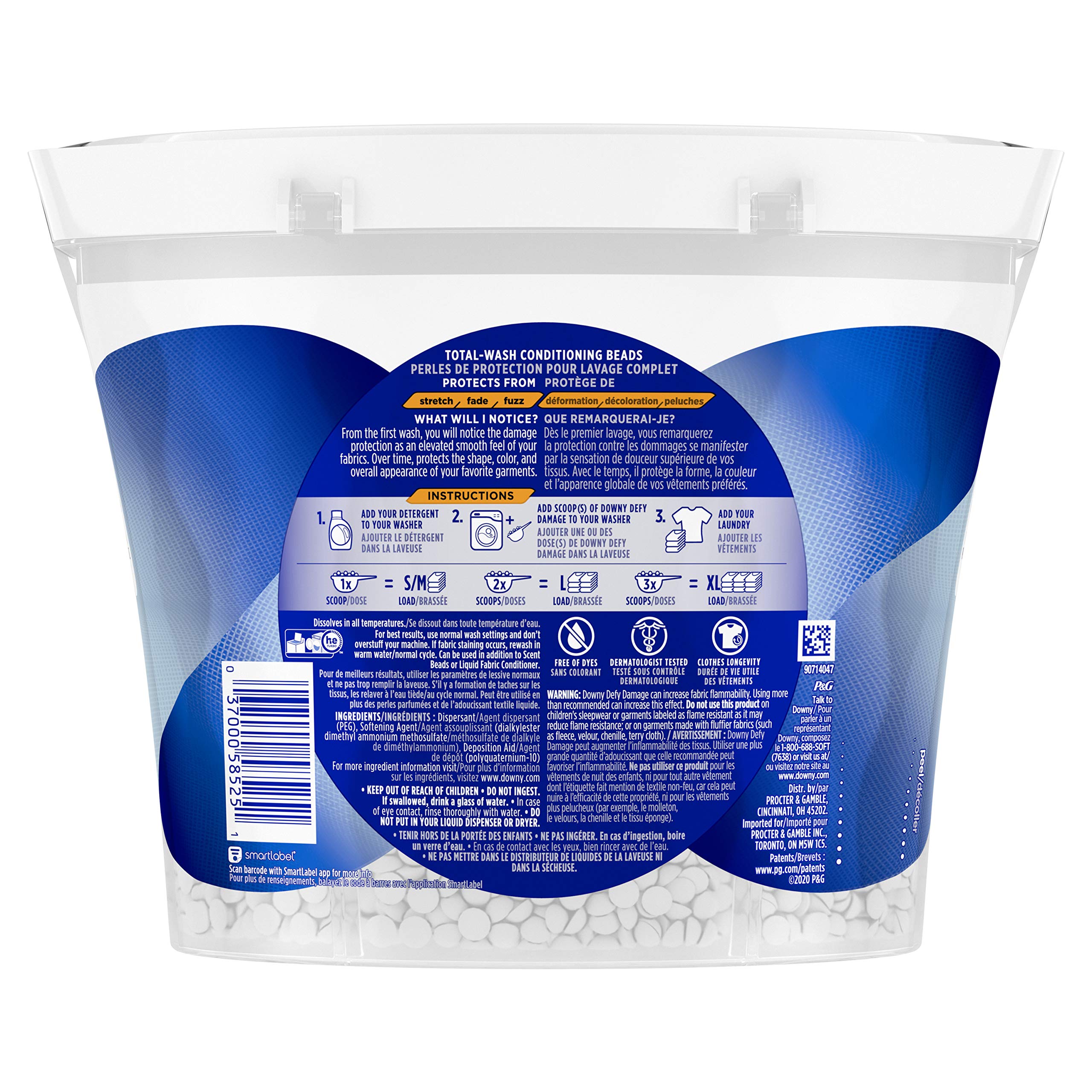 Downy Fabric Softener Beads, Defy Damage, Unscented, 19.5 Ounce