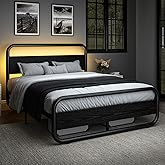 Catrimown Full Size Bed Frame with LED Lights, Heavy Duty Metal Rustic Platform Bed Frame Full Size, with Headboard, Under Bed Storage, Noise Free, No Box Spring Needed, Black