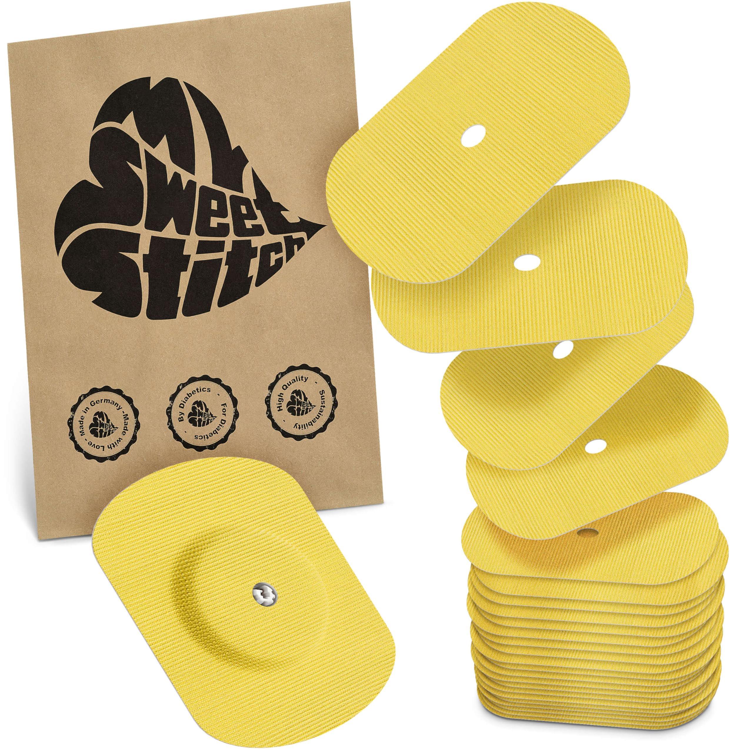MySweetStitch - 25 x Freestyle Libre 1 & 2 Patches Oval with Ventilation Hole, Overpatch Ø 70 x 55mm, Waterproof, Breathable, Skin-Friendly, Made in Germany, Yellow