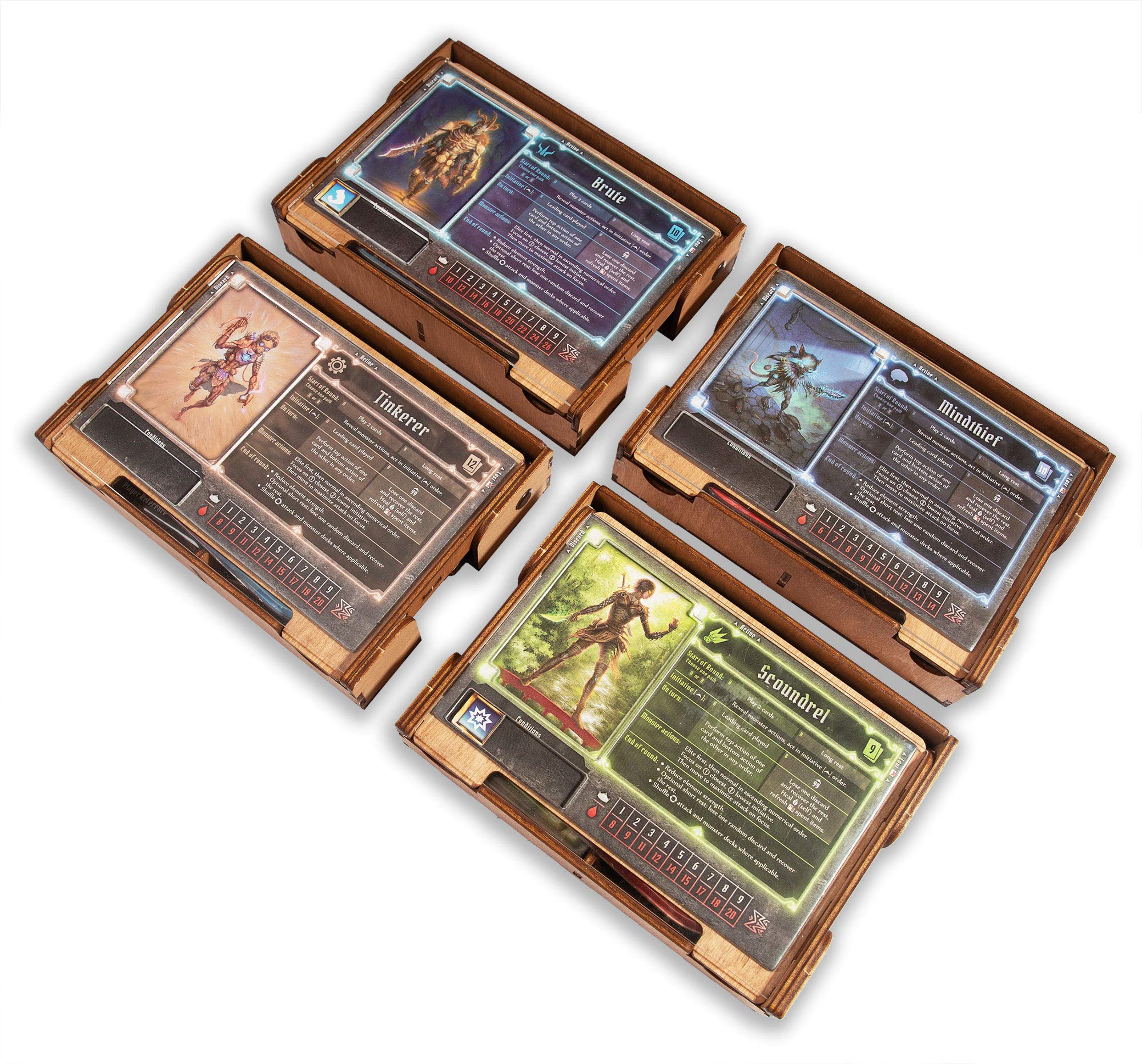 SMONEX Wooden Character Box and Player Tray Compatible with Gloomhaven Board Game - Gaming Organization, Storage and Saving Game Results with Player Board – 4 pcs