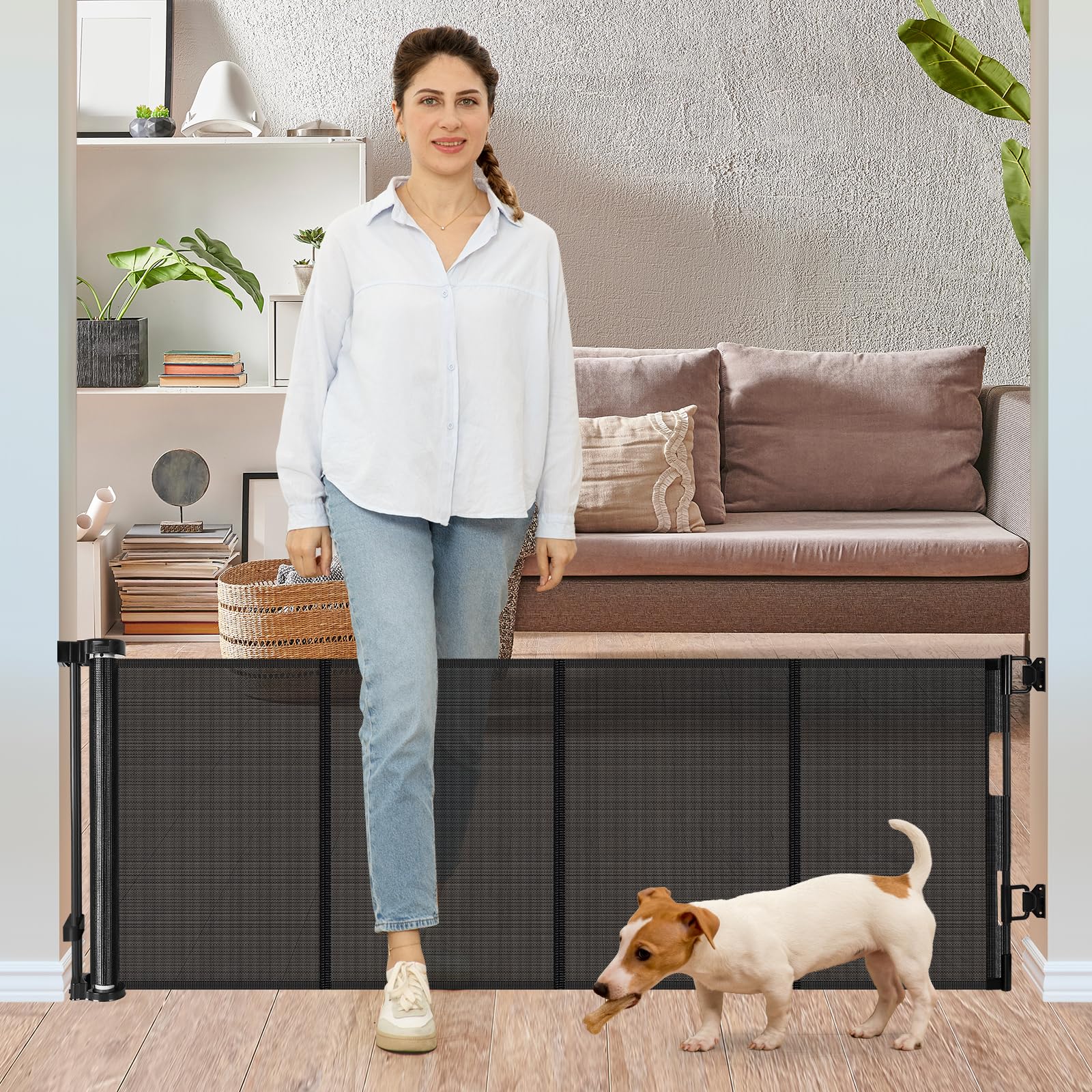 Photo 1 of 24 Inches Tall Retractable Baby Gates for Doorways, Short Dog Gates to Step Over, Extends up to 55" Wide, Reinforced Mesh Baby Gate for Kids or Pets, Doggie Gates Puppy Gates for The House (Black)