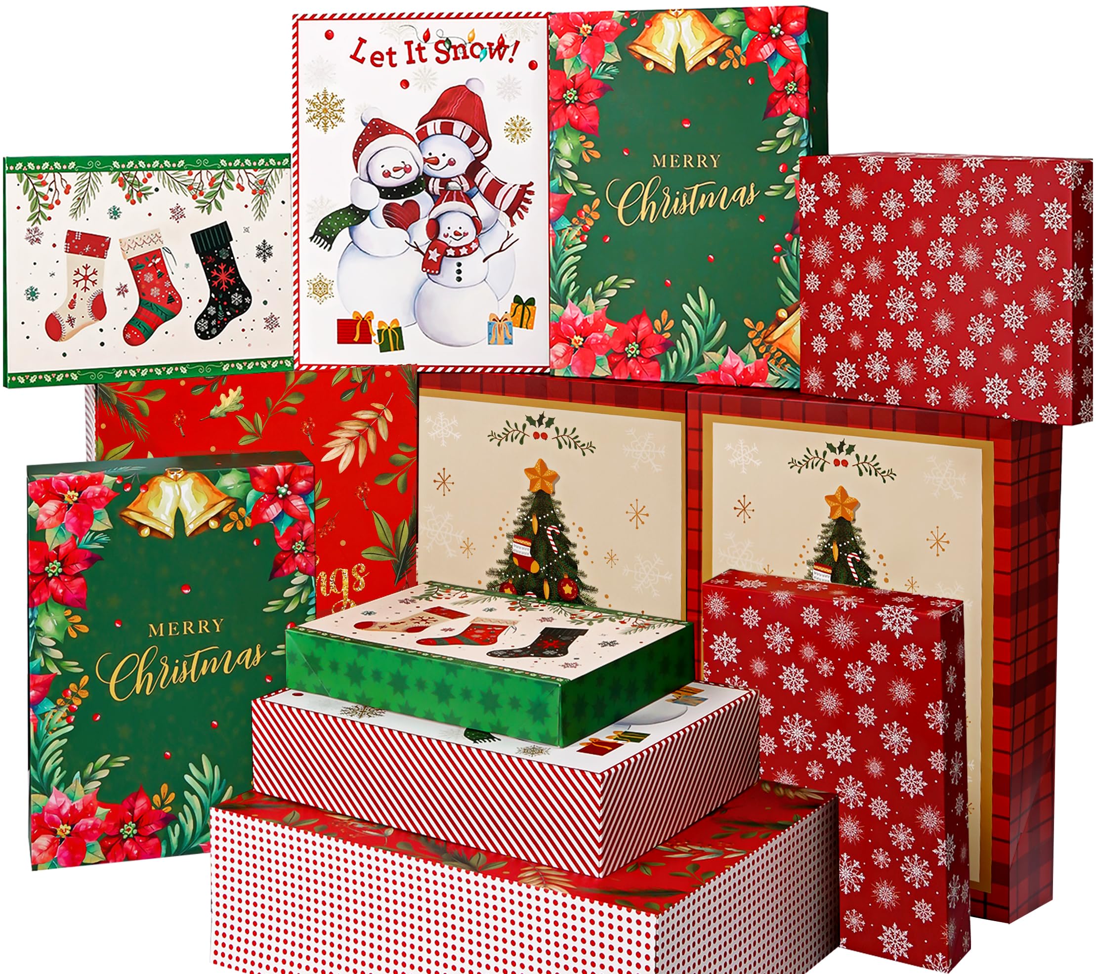Photo 1 of Plauthus 12 Pack Christmas Gift Boxes with Lids Assorted Sizes Wrapping Clothes (Sweater, T-Shirts, Hats, Socks) and for Xmas Holiday Presents (3 Size: Extra Lager 16.5 "?Lager 13.5"?Medium 11")