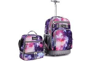 Tilami Rolling Backpack 19 inch with Lunch Bag Wheeled Laptop Backpack, Galaxy Purple