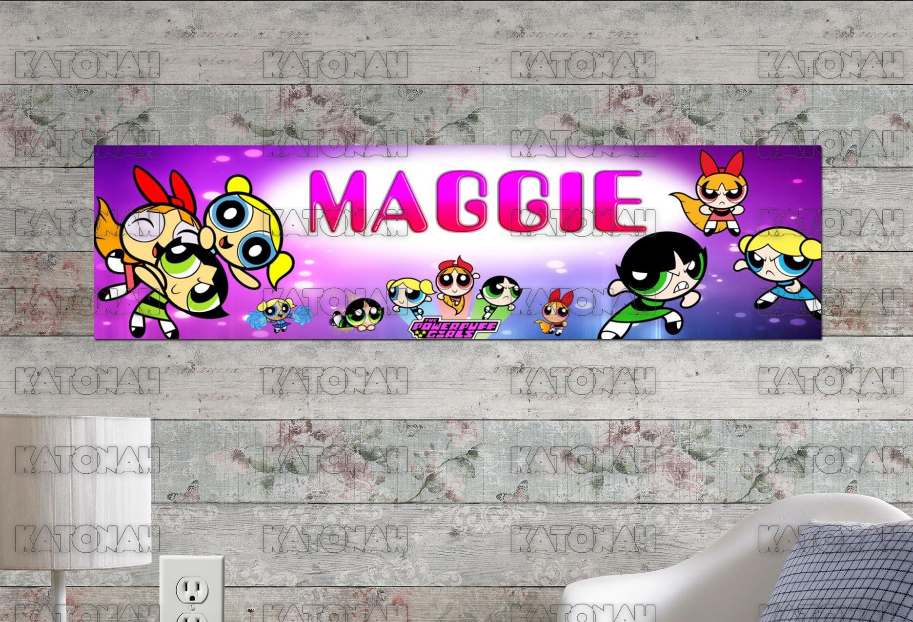 KATONAH Customized Name Painting Powerpuff Girls Poster with Your Name On It Personalized Banner