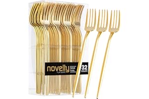 Novelty Modern Flatware, Cutlery, Disposable Plastic Salad forks Luxury Gold 32 Count