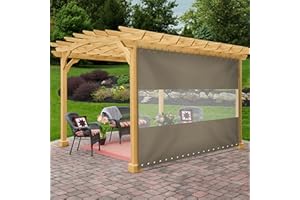 Covers & all Outdoor Clear Panel Curtain, 12 oz Vinyl Outdor Curtains for Patio, Waterproof & Weather Resistant Tarp with Brass Grommets for Pergola, Porch, Gazebos, Balcony (8’ H x 15’ W Feet, Beige)