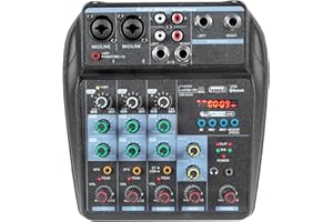 JINDAAUDIO Dj Mixers 4 Channel Audio Mixer Sound Board with Bluetooth, Portable Usb Audio Interface with 48V Phantom Power Small Sounds Mixer Board with FX Delay Effect for Streaming