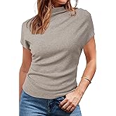 Arach&Cloz Women's Ruched Summer Tops Mock Neck Cap Sleeve Slim Fit Blouses 2026