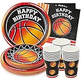 Royal Bluebonnet Basketball Birthday Party Decorations -Service for 24- Basketball Birthday Plates (7 & 9 Inch), Napkins and Cups for Decorations for Boys and Girls Half-Time 6 Months Party Supplies
