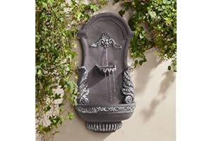 San Pablo Ornate 33" High Large Italian Indoor Outdoor Decor Gray Resin Wall Fountain Tiered Waterfall Basin Water Feature for Outside Garden Patio Yard Backyard Porch Deck - John Timberland