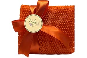 Nature by EJN - Net Bath Sponge, Ghana N1 Weave, Long, Skin Exfoliation, African, Porous, Stretches Horizontally to Approximately 49" (Orange)