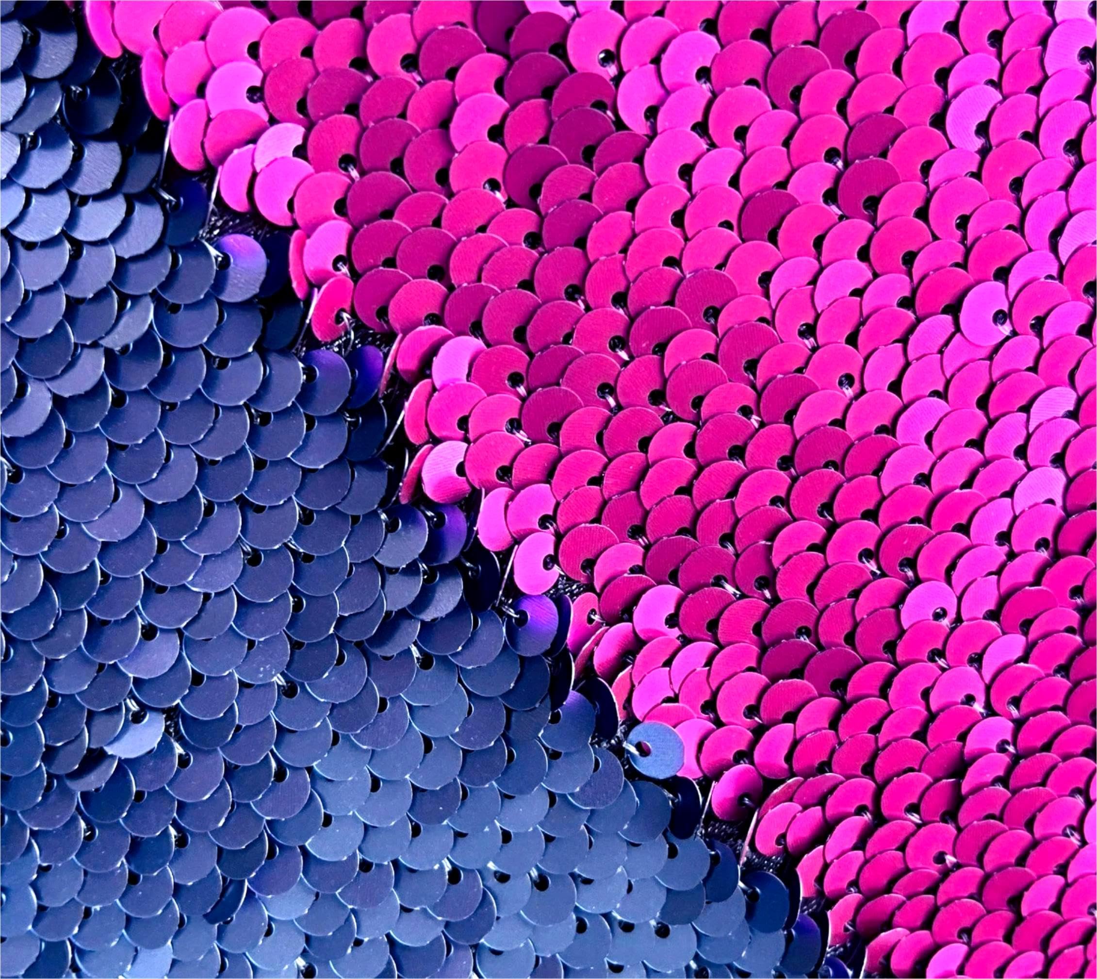 Sensory Wall Sequin Flip Fabric for Kids,0.2" Large Sequins Sensory Graffiti Fabric,Tactile Stimulation,Reversible Mermaid Fabric by The Yard (0.5yard(18"*49"), hot Pink + Blue Gray)